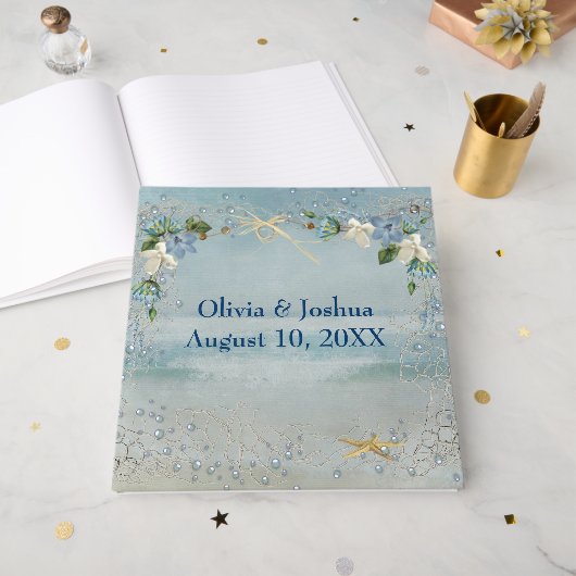 Livre D'or Fleurs nautiques sur le Mariage Net (Recto ouvert)