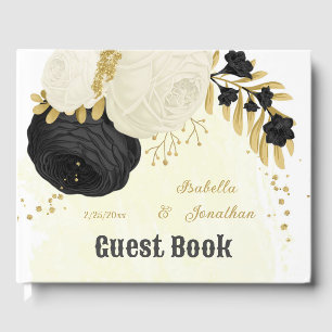 Livre D'or fleurs noires et blanches or mariage botanique