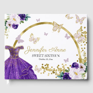 Livre D'or Fleurs papillon Sweet 16 Robe violette