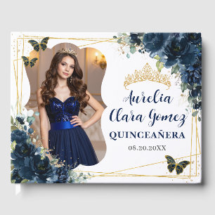 Livre D'or Fleurs papillons bleu marine QUINCEAÑERA  16 Photo