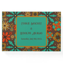 Fleurs rétro Brown Turquoise Fleur rouge super 60s