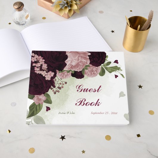 Livre D'or fleurs rose et cabernet verdure (Recto ouvert)