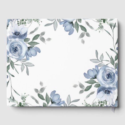 Livre D'or Fleurs Roses bleu foncé Mariage Boho simple (Verso)