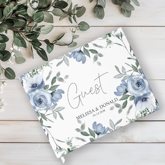 Livre D'or Fleurs Roses bleu foncé Mariage Boho simple