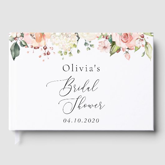 Livre D'or Fleurs roses, Fleurs blanches, Boho, Fête des mari (Recto)