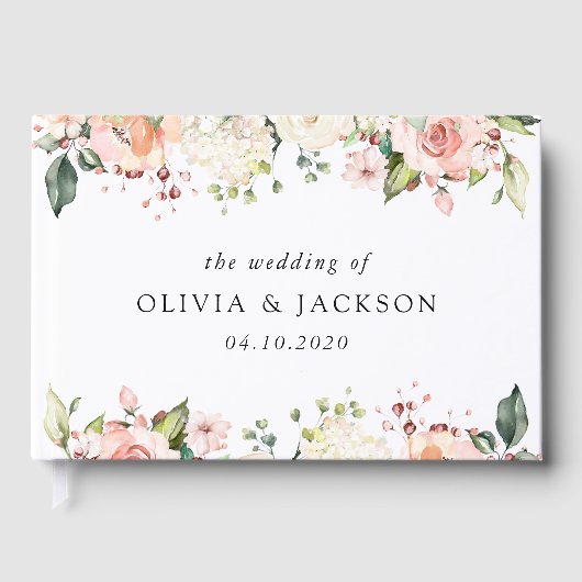 Livre D'or Fleurs roses, Fleurs blanches, Verdure, Mariage (Recto)