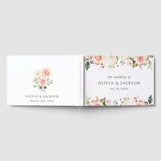 Livre D'or Fleurs roses, Fleurs blanches, Verdure, Mariage (Complet)