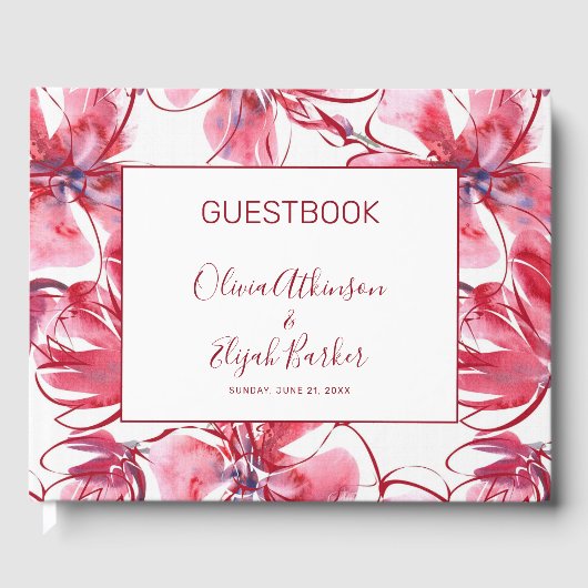 Livre D'or Fleurs rouges d'aquarelle simples (Recto)