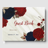 Livre D'or fleurs rouges et marines marbre botanique gris (Recto)