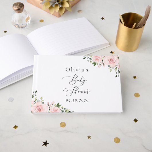 Livre D'or Fleurs Rouges, Fleurs Roses, Boho, Baby shower (Recto ouvert)