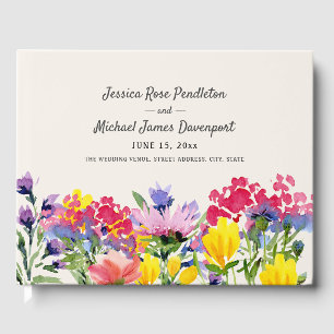 Livre D'or Fleurs sauvages aquarelle violettes Mariage violet