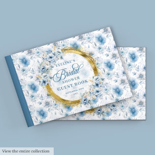 Livre d'or Fleurs sauvages bleu clair or aquarelle