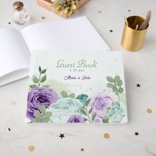 Livre D'or fleurs violettes bleu mariage