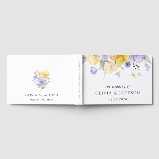 Livre D'or Fleurs violettes, Fleurs Jaunes, Verdure, Mariage (Complet)