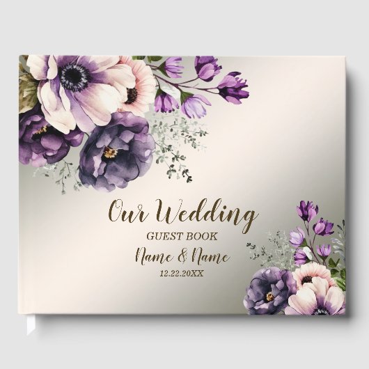 Livre D'or Fleurs Violettes Roses Fleuries Élégantes Dorées (Recto)