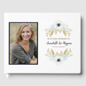 Livre D'or Floral Bleu Élégant Dans Love Mémoire Funérailles (Recto)