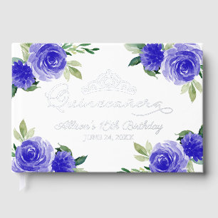Livre d'or floral bleu foncé pour Quinceanera