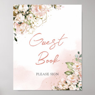 Livre d'or floral bohème or rose pâle éthéré