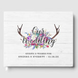 Livre D'or Floral Deer Antler Bouquet Mariage rustique Monogr<br><div class="desc">Bouquet Floral Deer Antler en Bourgogne Vin & Or sur Bois Blanc Rustique Pays Chic Mariage Livre d'hôte Avec une police de caractères à la main à la mode ! ~ Regardez ma boutique pour voir toute la collection de mariages avec ce design!</div>