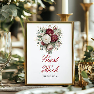 Livre d'or floral doré rose Bourgogne 8x10 Panneau
