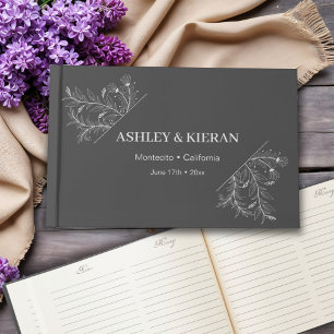 Livre D'or Floral Élégant Fumée Mariage gris