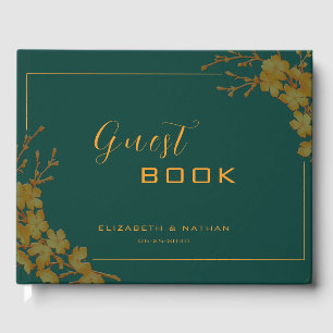 Livre d'or floral élégant vert émeraude et or