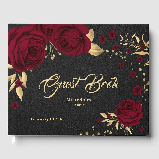 livre d'or floral feuille chic bordeaux (Recto)