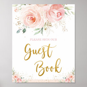Livre d'or floral rose blush chic feuillage doré
