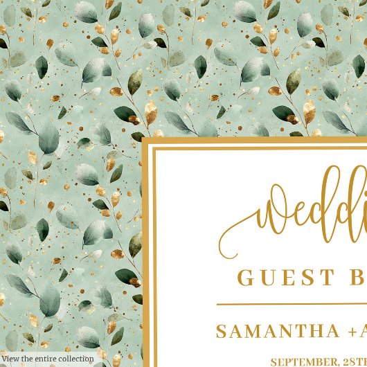 Livre D'or Floral sauge vert or eucalyptus feuille mariage