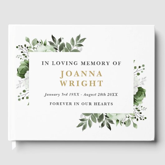 Livre D'or Floral Vert Olivier En Mémoire Amoureuse Funéraill (Recto)