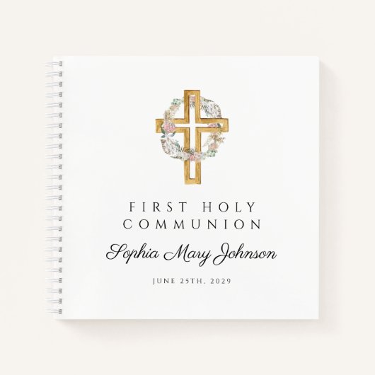 Livre d'or Floral Wreath Cross First Communion (Devant)