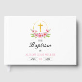 Livre D'or Floraux d'aquarelle rose, Baptême de croix d'or (Recto)