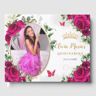 Livre D'or Fuchsia Hot rose Roses Floral Quinceanera Photo