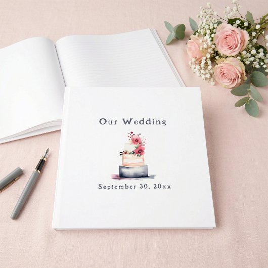 Livre D'or Fun watercolor wedding cake guest book