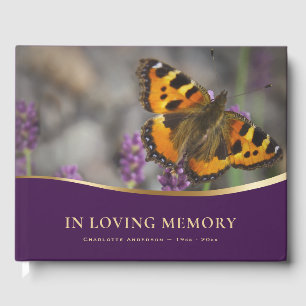 Livre D'or Funérailles Mémorial Papillon Violet Or