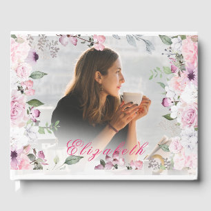 Livre D'or Funérailles Roses couverture blanche Photo simple
