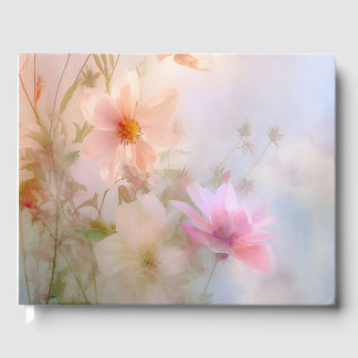 Livre d'or funéraire rose et bleu floral