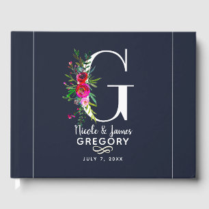 Livre D'or G Initiale Monogramme Floral Nom Mariage