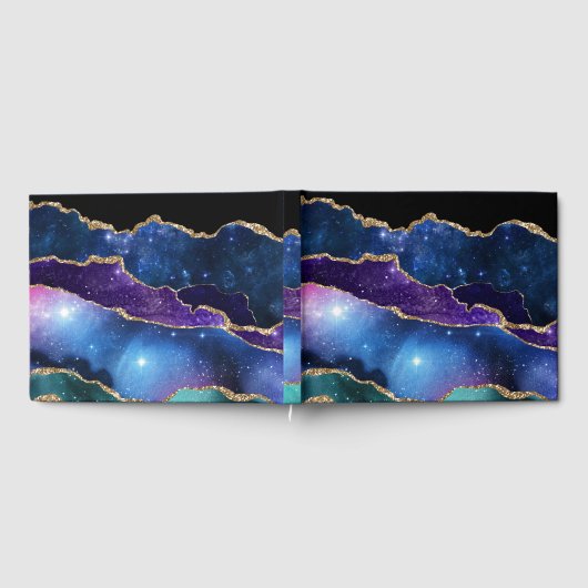 Livre D'or Galaxie en pierre d'Agate marbrée Étoiles brillant (Complet)