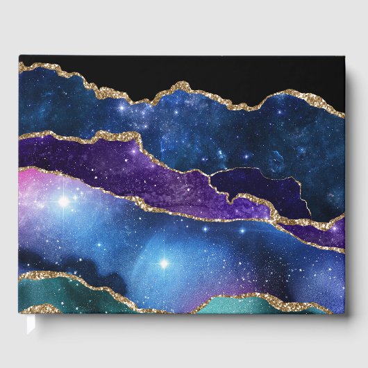 Livre D'or Galaxie en pierre d'Agate marbrée Étoiles brillant (Recto)