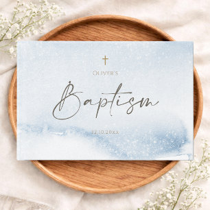 Livre D'or Garçon baptême aquarelle bleue