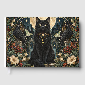 Livre D'or Gato Negro Gótico Celestial con Luna y Cuervos.