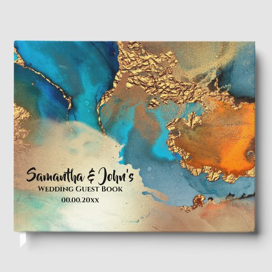 Livre D'or Géode fausse or agate aquarelle bleu or orange (Recto)