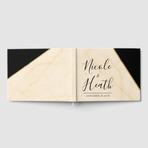 Livre D'or Géométrie dorée Luxe Marbre Ivoire & Or Mariage