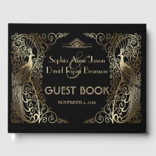 Livre D'or Glam Gold Art Déco Peacocs Mariage