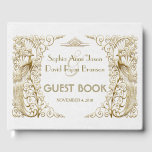 Livre D'or Glam White Gold Art Déco Peacocks Mariage<br><div class="desc">Design élégant, mélange de paons de style ancien et d'éléments d'art déco en faux or et d'une approche graphique moderne et audacieuse, sur un arrière - plan texturé blanc. Utilisez l'outil Personnaliser pour ajouter vos informations. Pour les articles correspondants, visitez, s'il vous plaît, ma collection White Gold Art Déco Peacocks....</div>