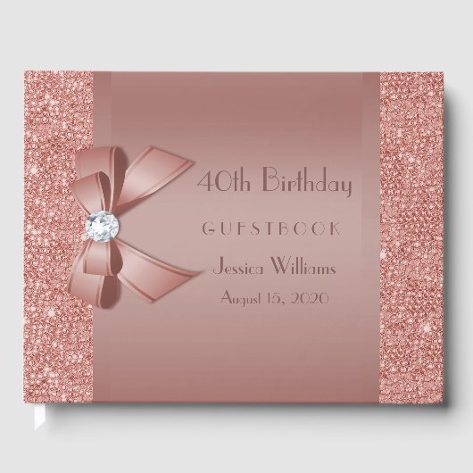 Livre D'or Glitzy Rose Gold Bow & Gem fête d'anniversaire (Recto)