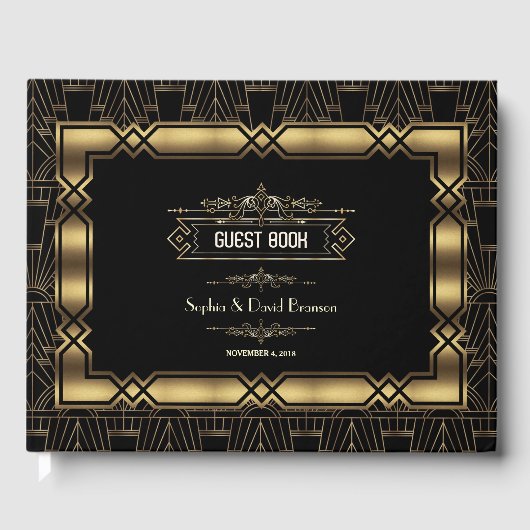 Livre D'or Gold Black Art Déco Gatsby 1920s Style Mariage (Recto)