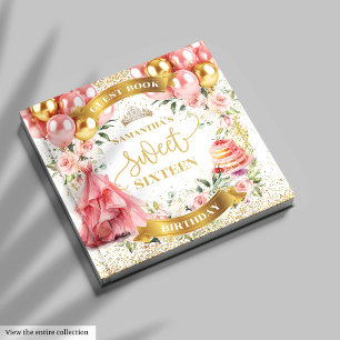 Livre D'or Gold Blush Sweet 16 Guest Book Pink Balloons