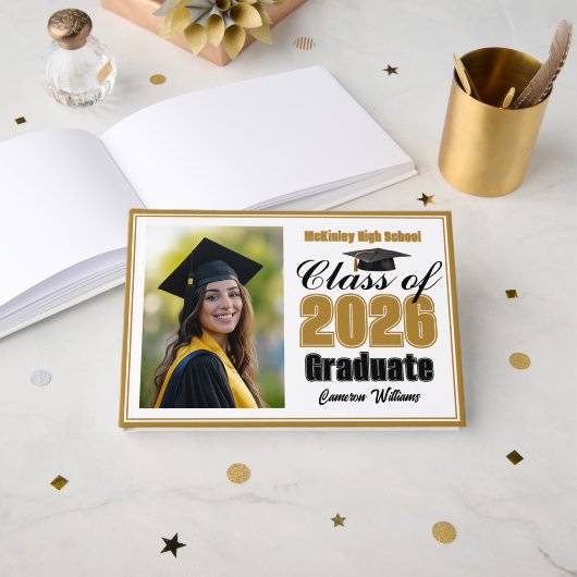Livre D'or Gold Class of 2026 Photo Small Graduation (Recto ouvert)